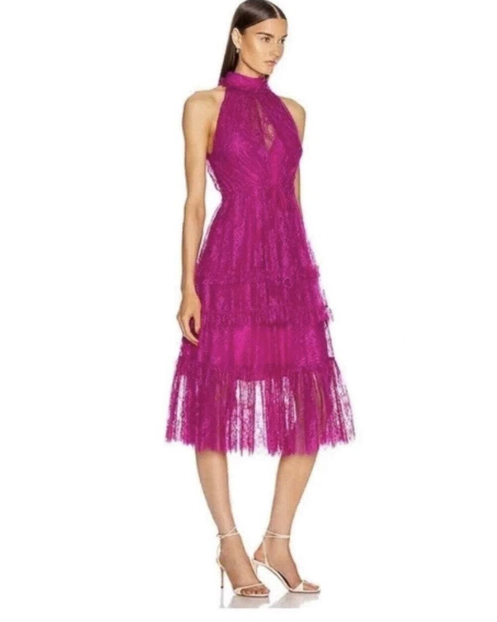 NWT ALEXIS Magdalina Midi Dress Fuchsia Pink M Lace Silk